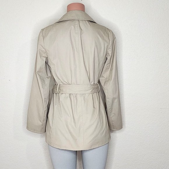 Theory Oaklane Short Chino Trench Coat Hidden Snap Front Tie Belt Khaki - Picture 4 of 7